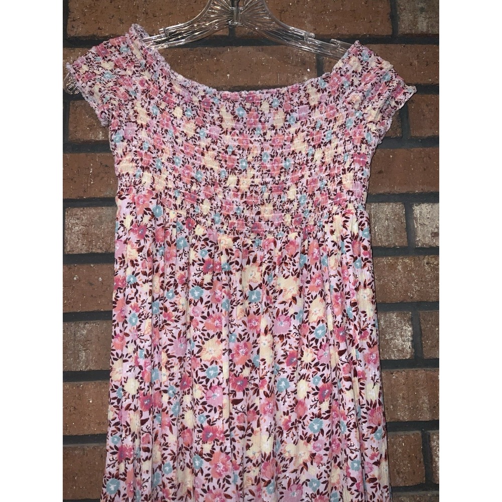 SO… Womens Juniors Floral Smocked Off Shoulder Maxi Dress Size M - Picture 3 of 3